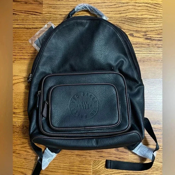 NEW Ted Baker Black Embossed Logo Vegan Leather Travel Backpack - Picture 1 of 5
